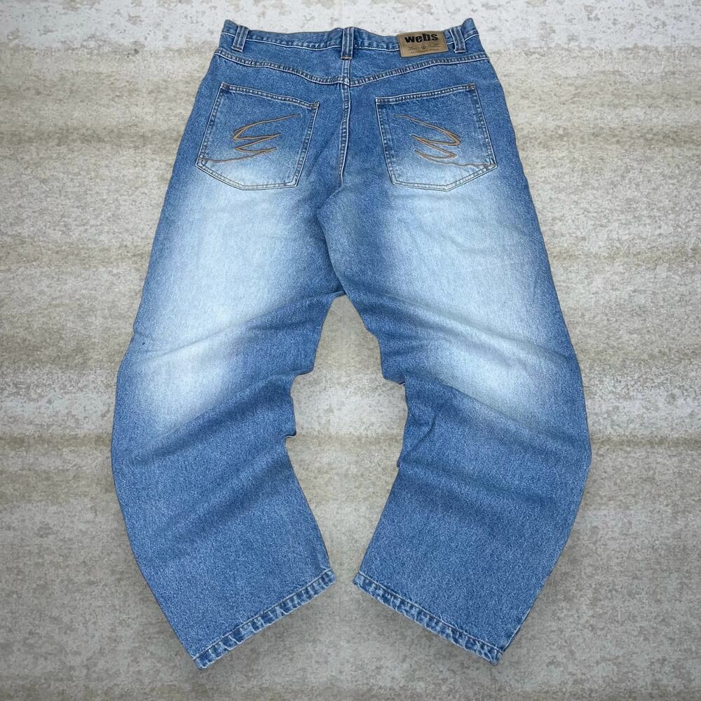 Vintage Y2K Webs Skater Jeans 38x34 Baggy Wide Leg Light Wash Denim Rap Style